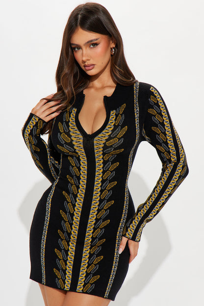 Zola Sweater Print Mini Dress - Black/combo