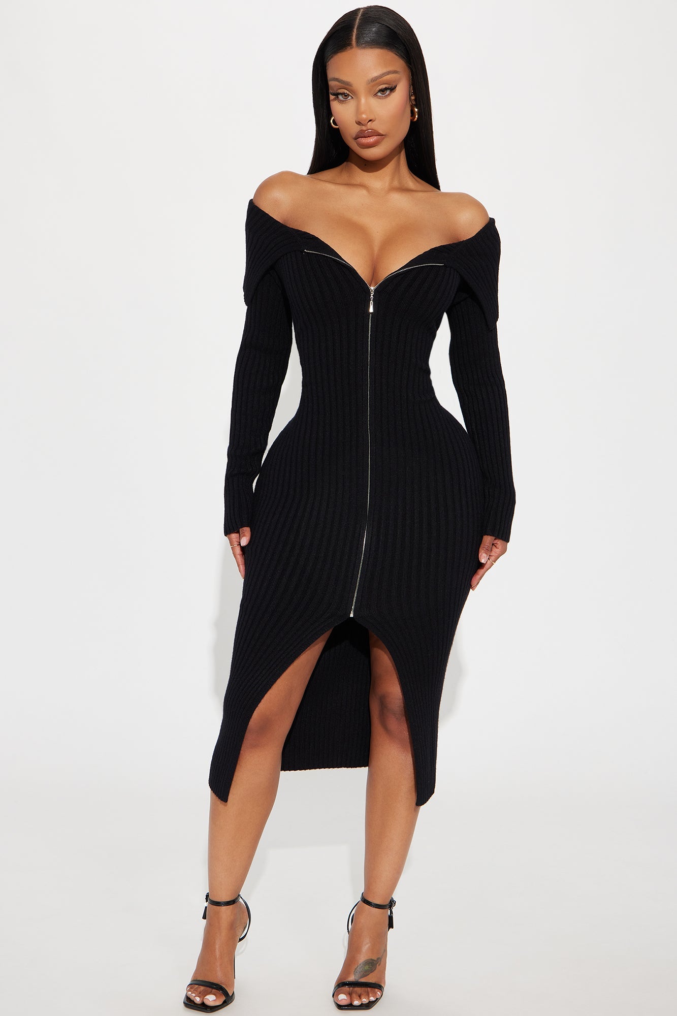 On a Mission Sweater Midi Dress - Black