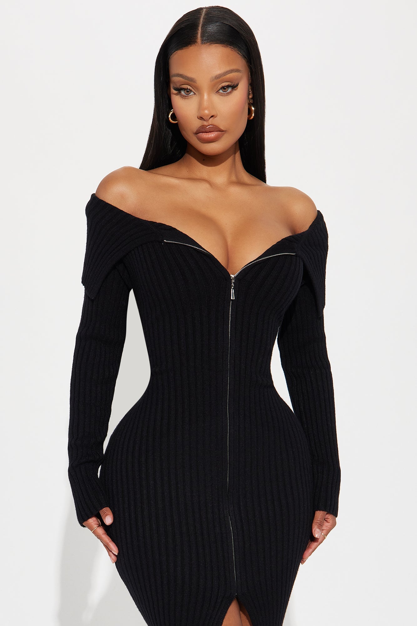 On a Mission Sweater Midi Dress - Black