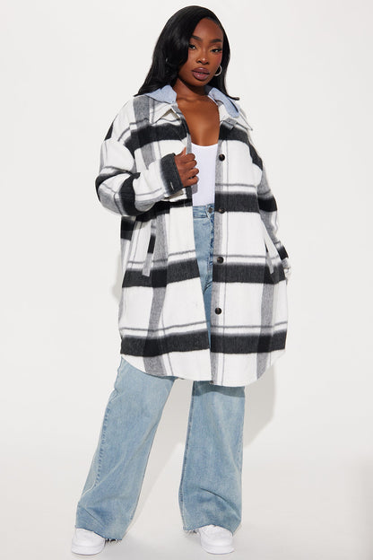 Veronica Hooded Plaid Shacket - Black/White
