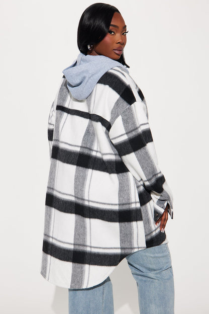 Veronica Hooded Plaid Shacket - Black/White