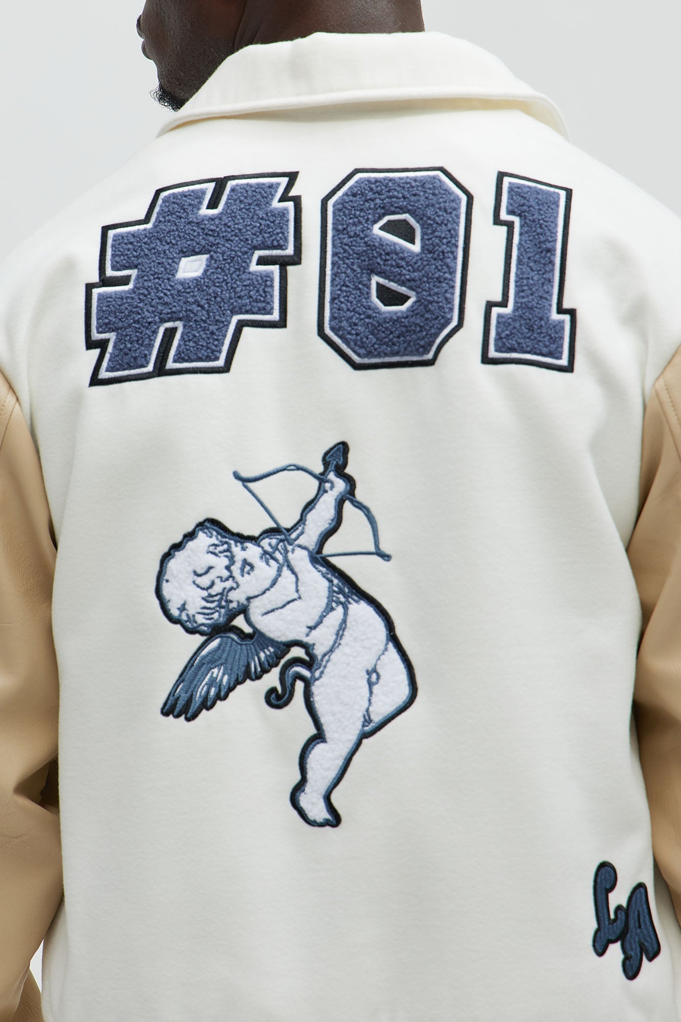 LA Patchwork Varsity Jacket - Cream/combo