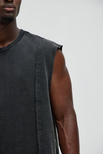 Greaser Paneled Fleece Muscle Tee - Black Wash
