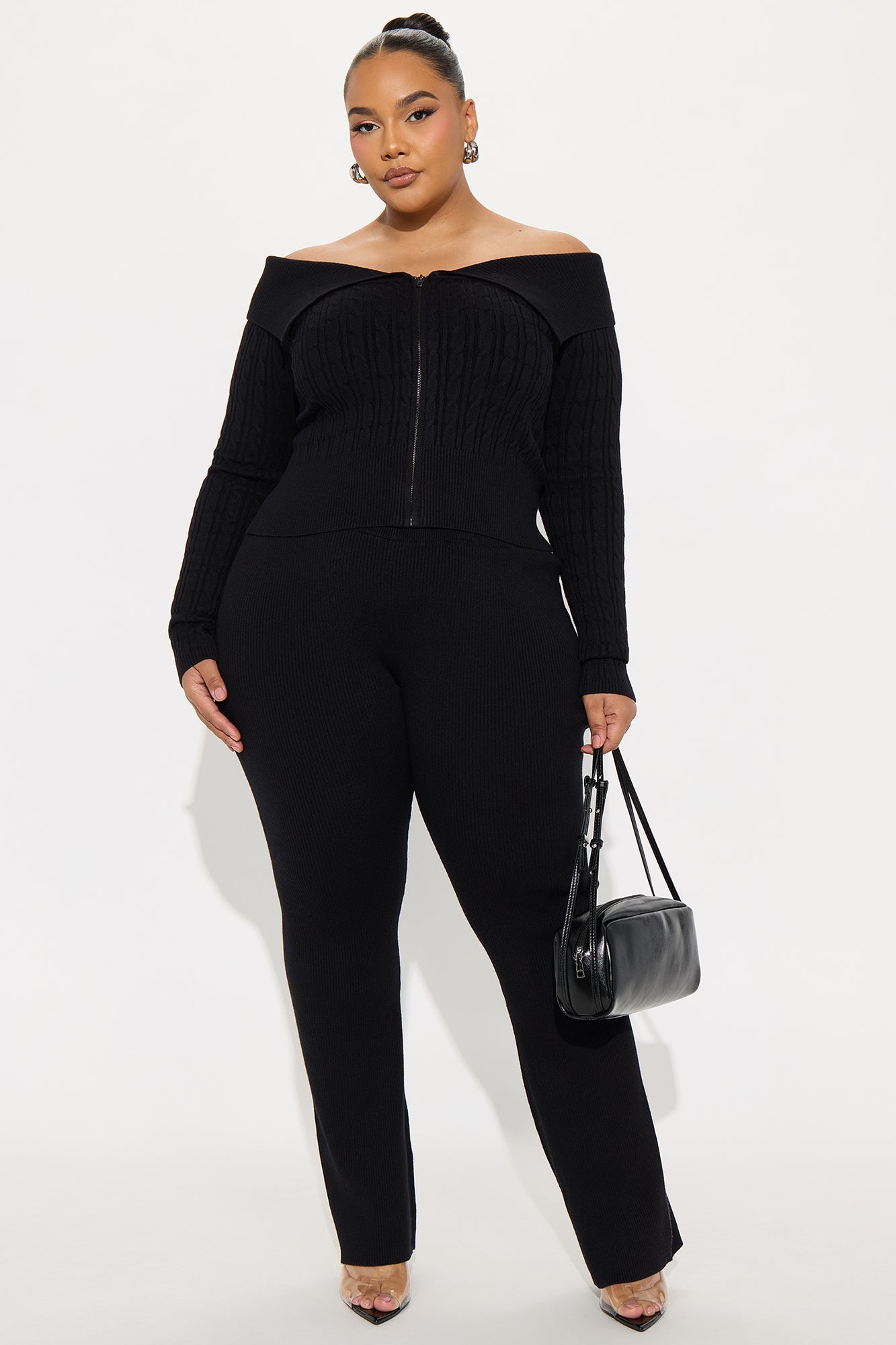 Isabella Sweater Cardigan Pant Set - Black