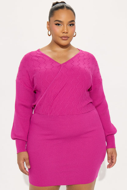 Electric Pop Sweater Mini Dress - Magenta