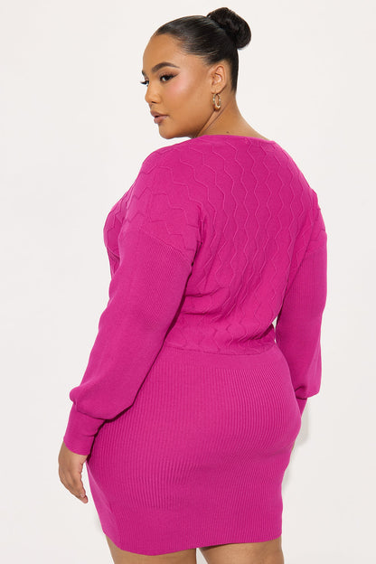 Electric Pop Sweater Mini Dress - Magenta