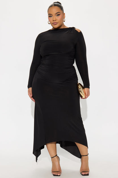 Genevieve Twist Shoulder Maxi Skirt Set - Black