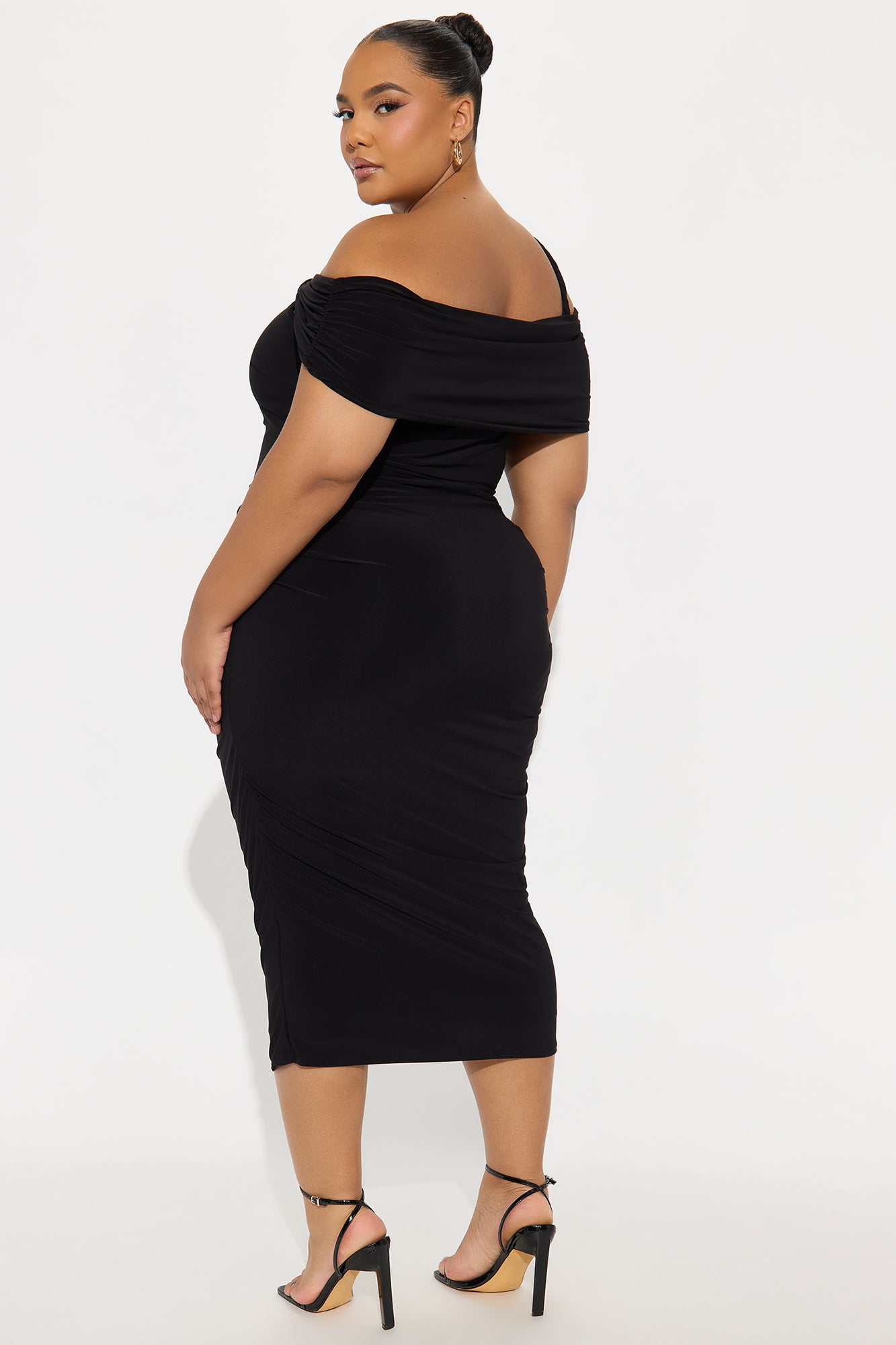 Orla One Shoulder Ruched Midi Dress - Black