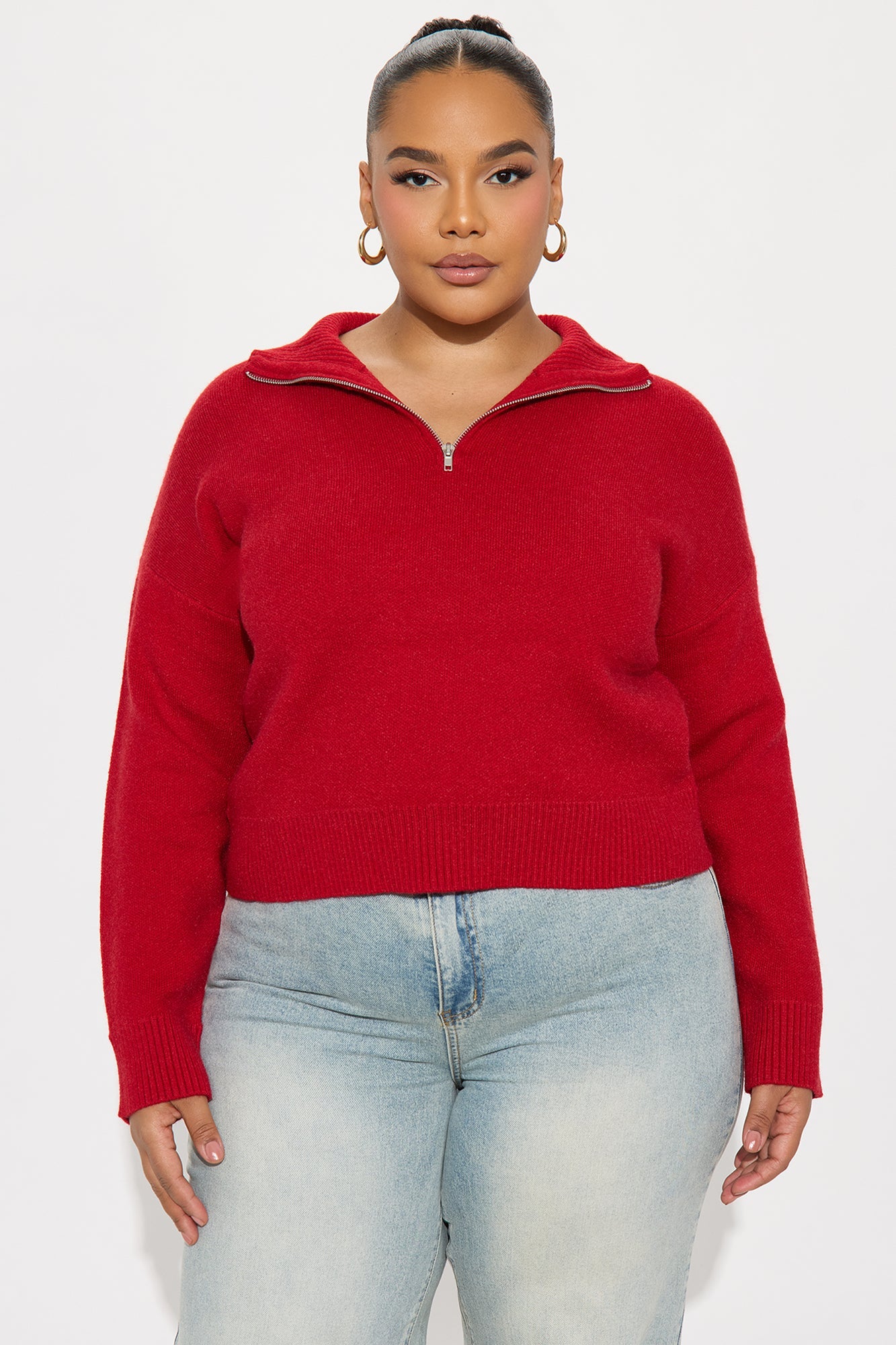 Vintage Feels Quarter Zip Sweater - Red