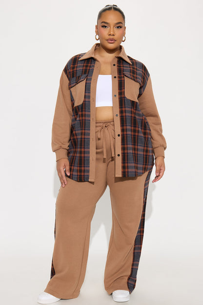 Camryn Plaid Pant Set - Mocha/combo