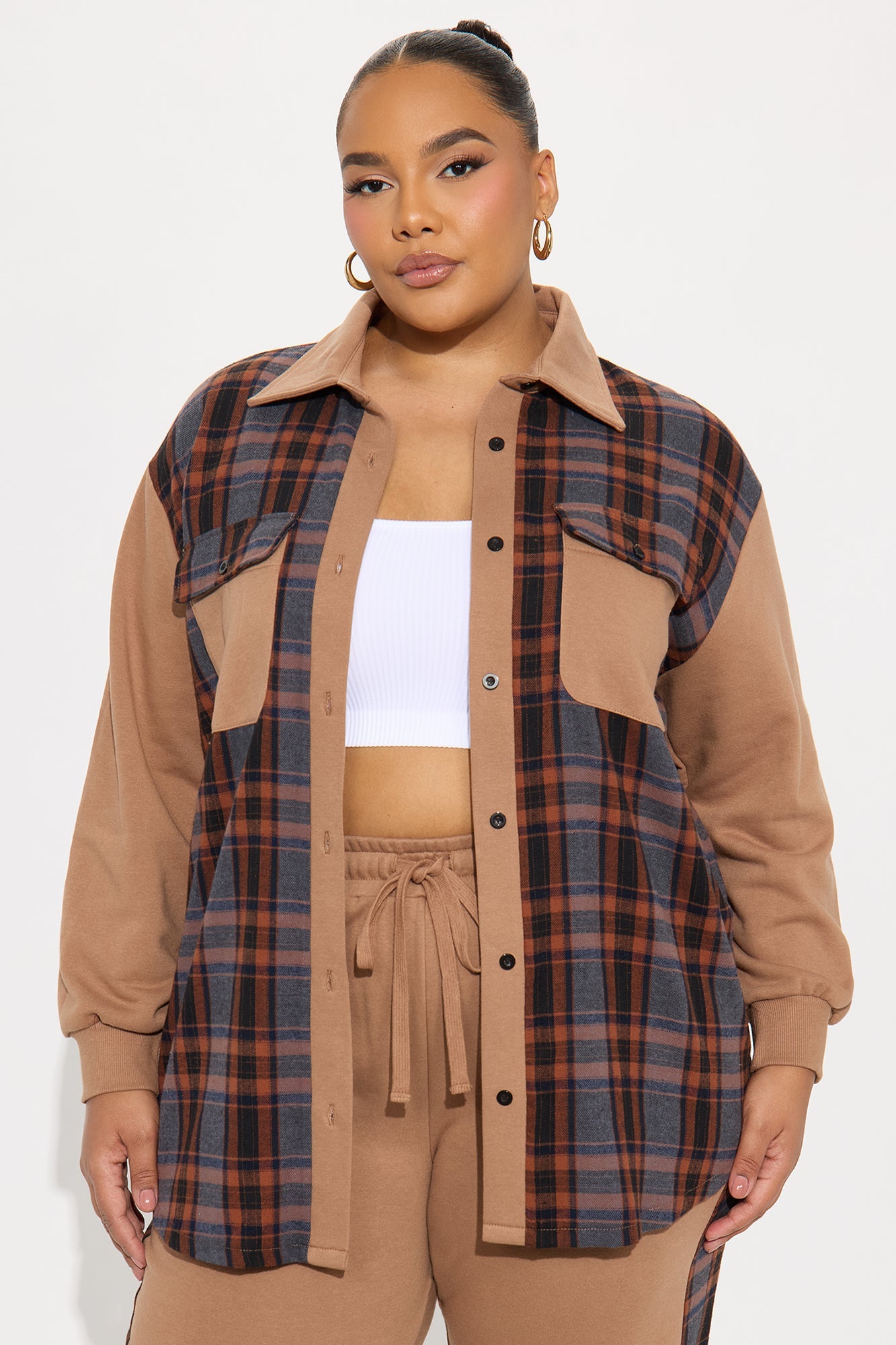 Camryn Plaid Pant Set - Mocha/combo