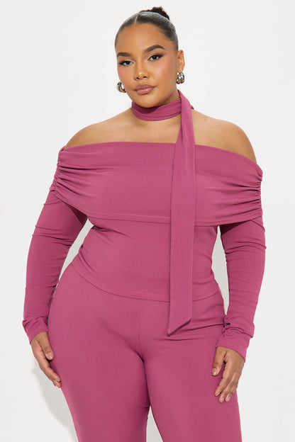 Ella Scarf Off Shoulder 3 Piece Pant Set - Magenta