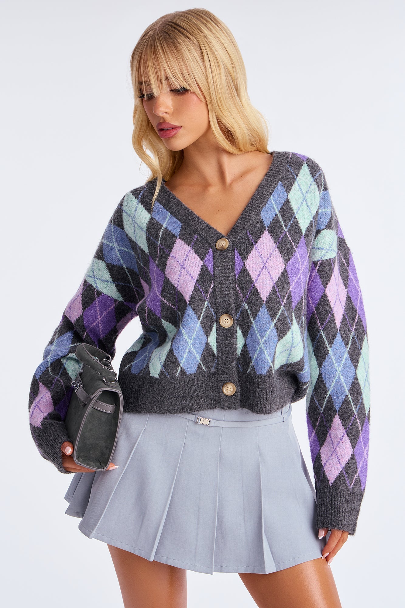 Get You A Me Argyle Cardigan - Multi Color
