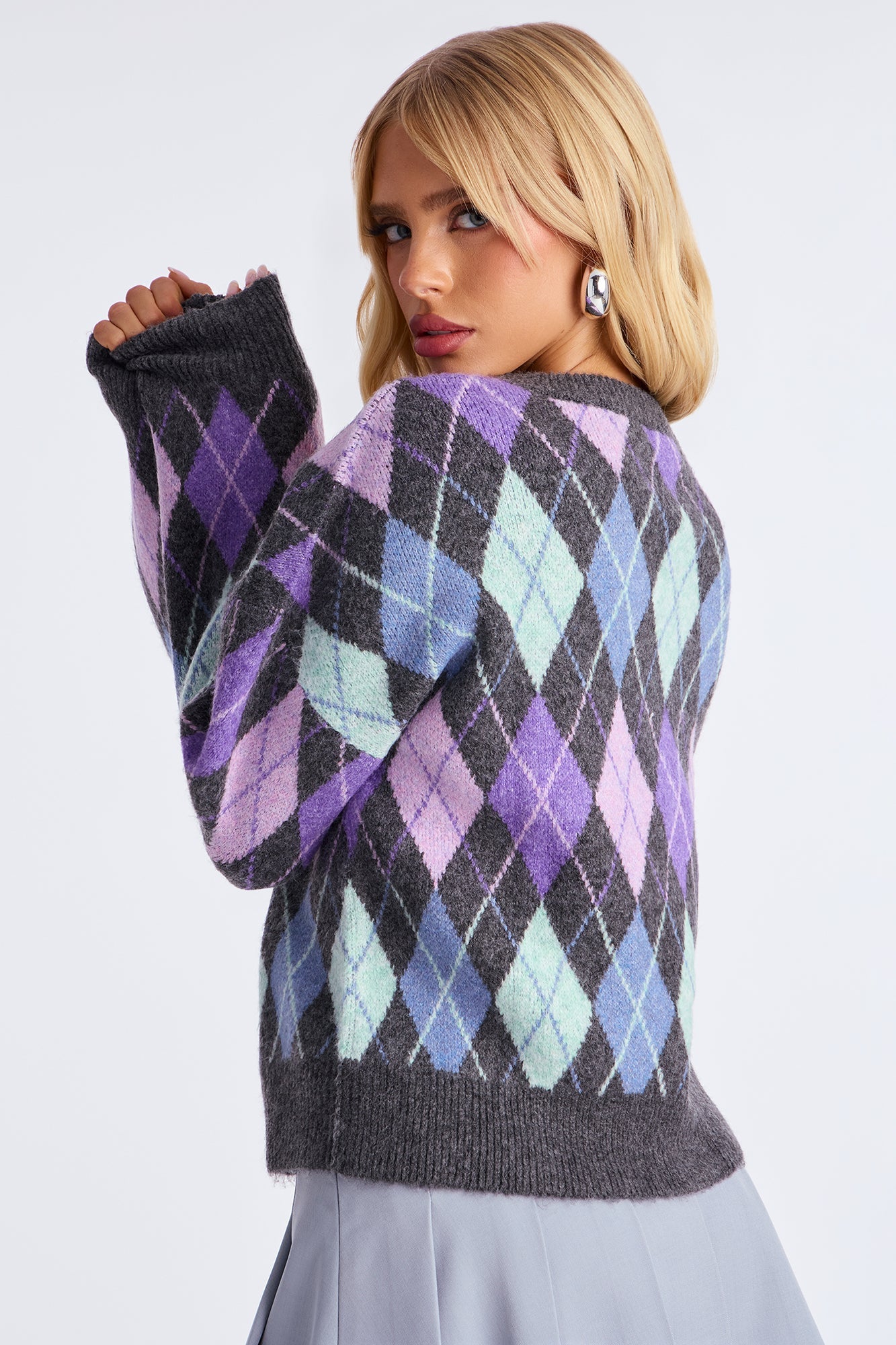 Get You A Me Argyle Cardigan - Multi Color