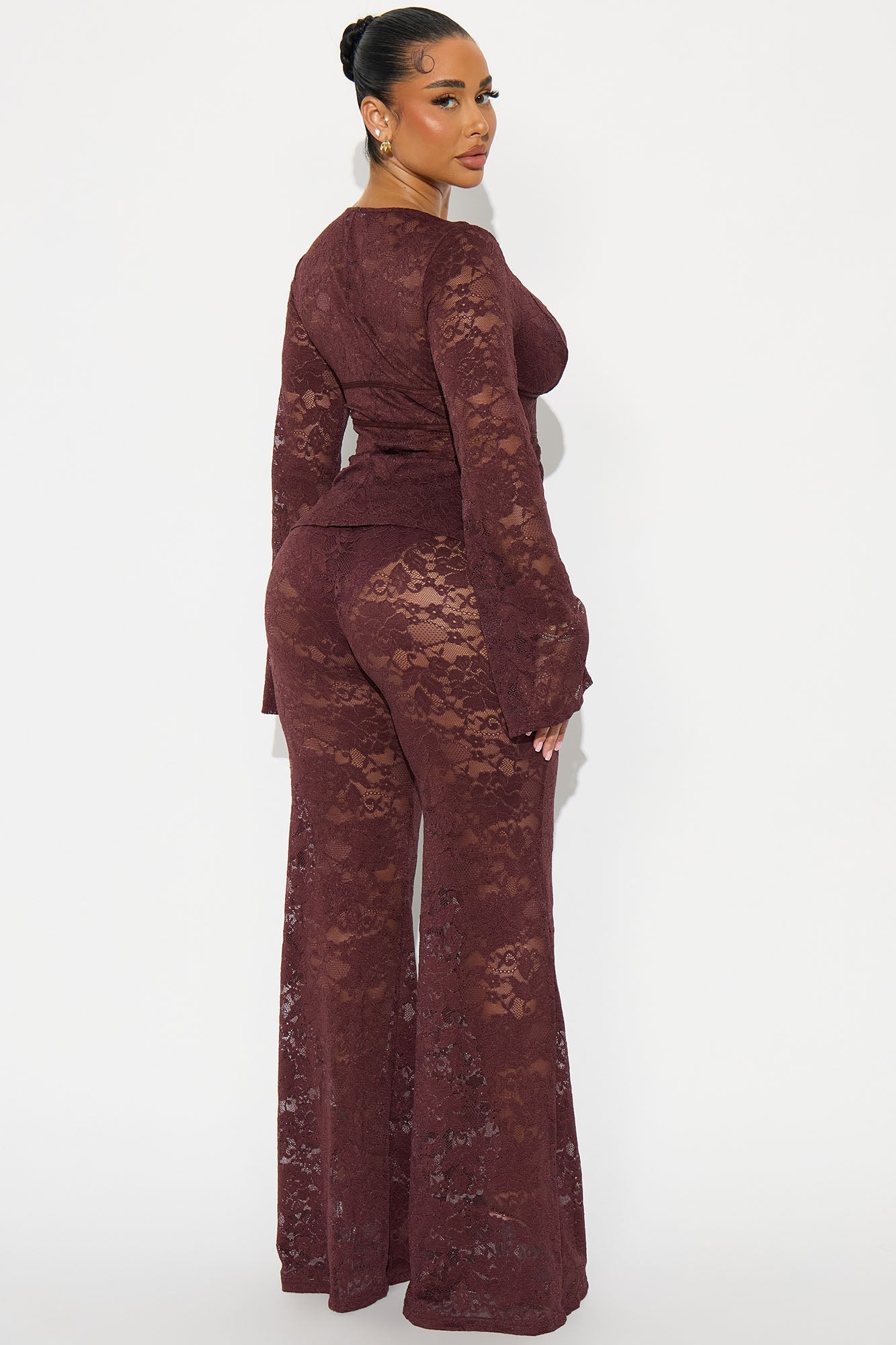 Karla Lace Wide Leg Pant Set - Brown
