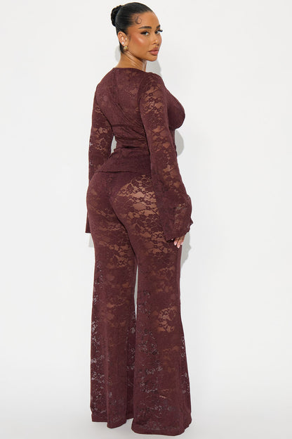 Karla Lace Wide Leg Pant Set - Brown