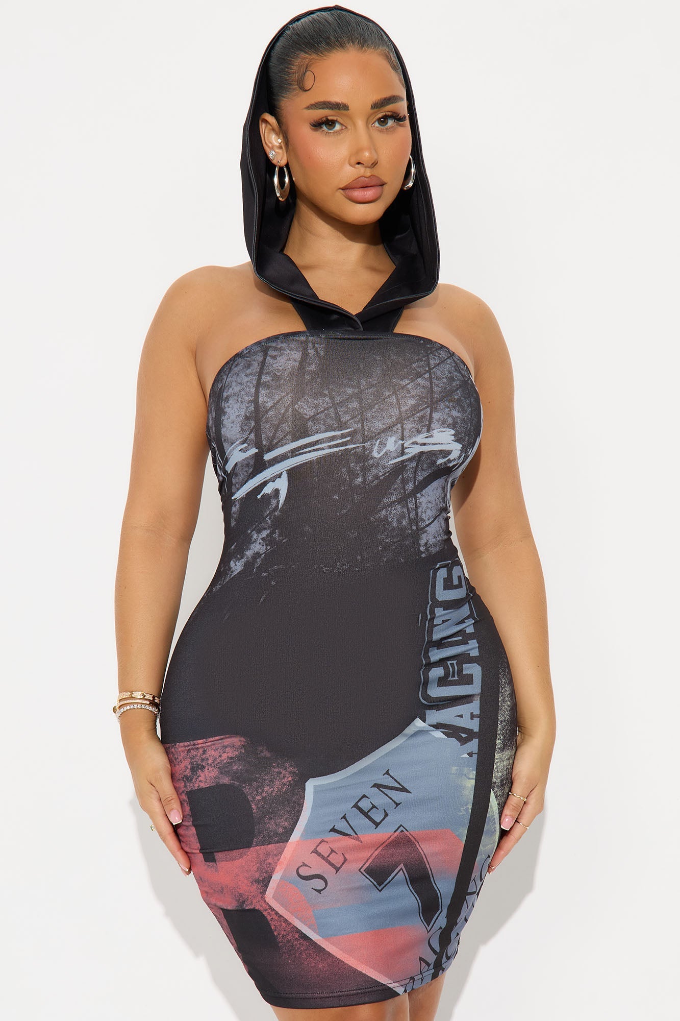 Hearts Racing Hooded Mini Dress - Black/combo