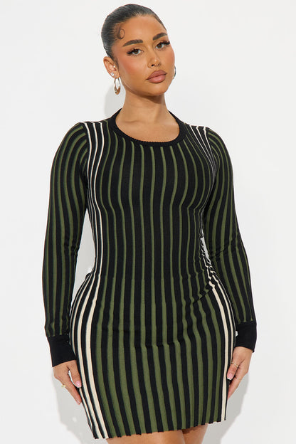 Stevie Striped Sweater Mini Dress - Olive/combo