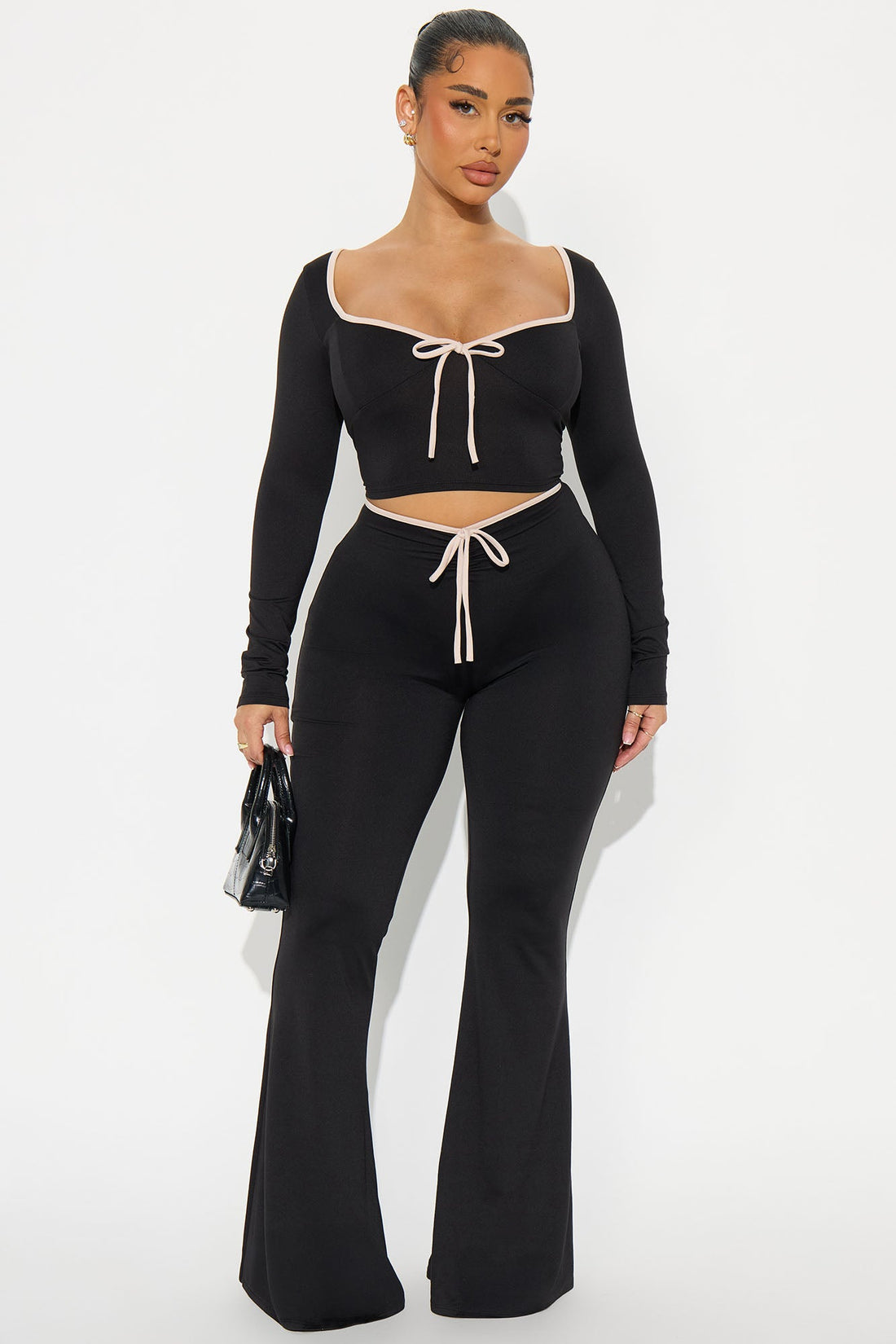 The Bow Era Long Sleeve Pant Set - Black