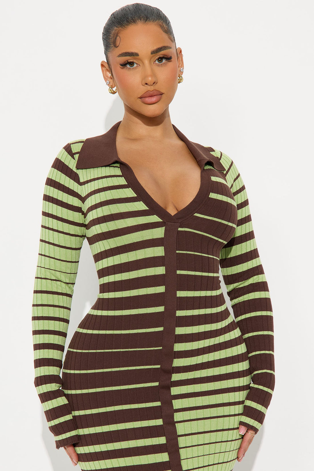 Rachel Collared Long Sleeve Sweater Maxi Dress - Green/combo