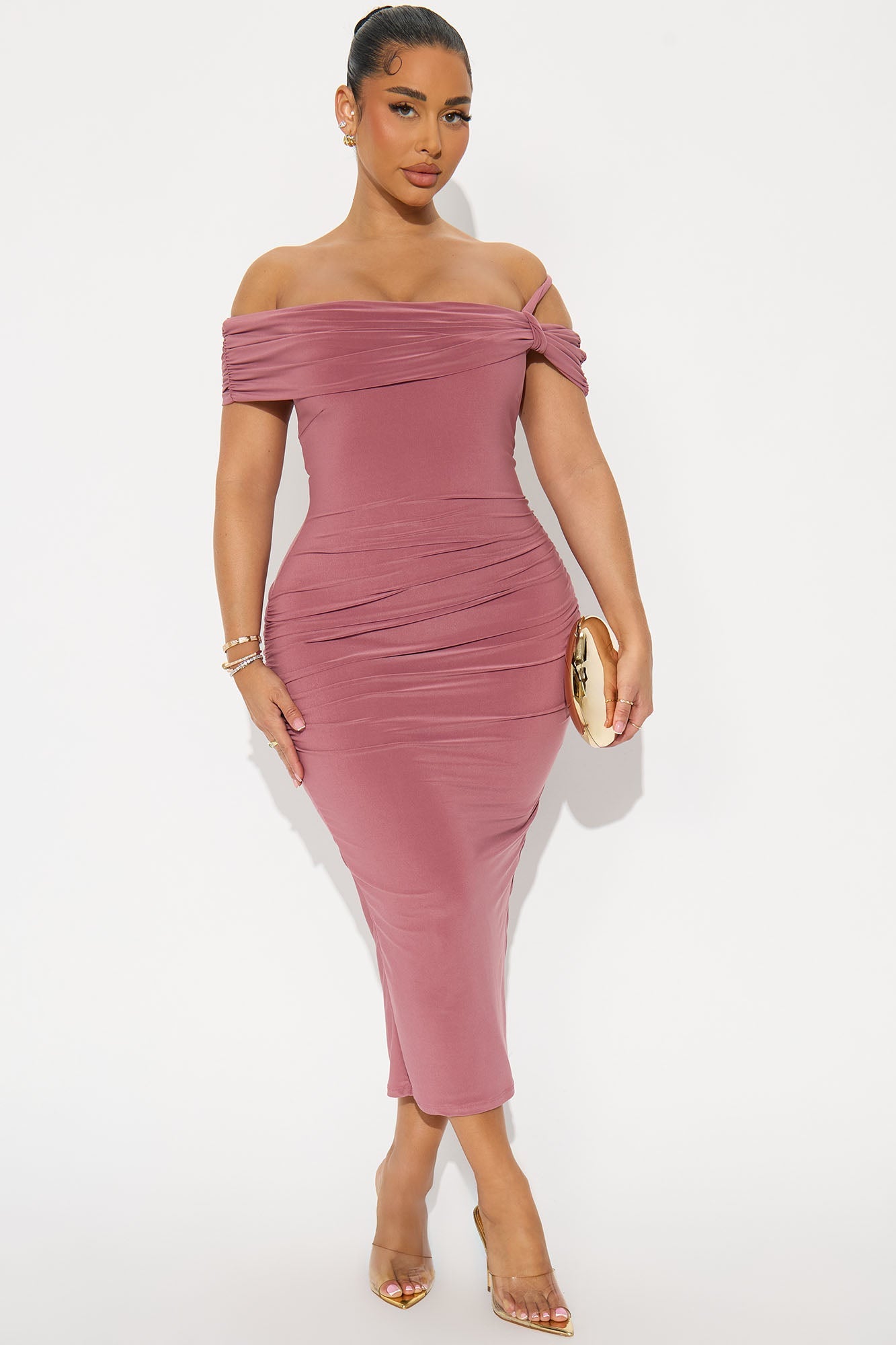 Orla One Shoulder Ruched Midi Dress - Mauve