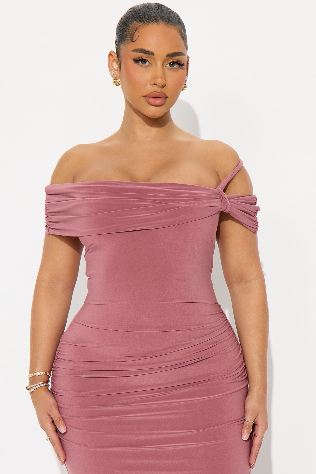 Orla One Shoulder Ruched Midi Dress - Mauve