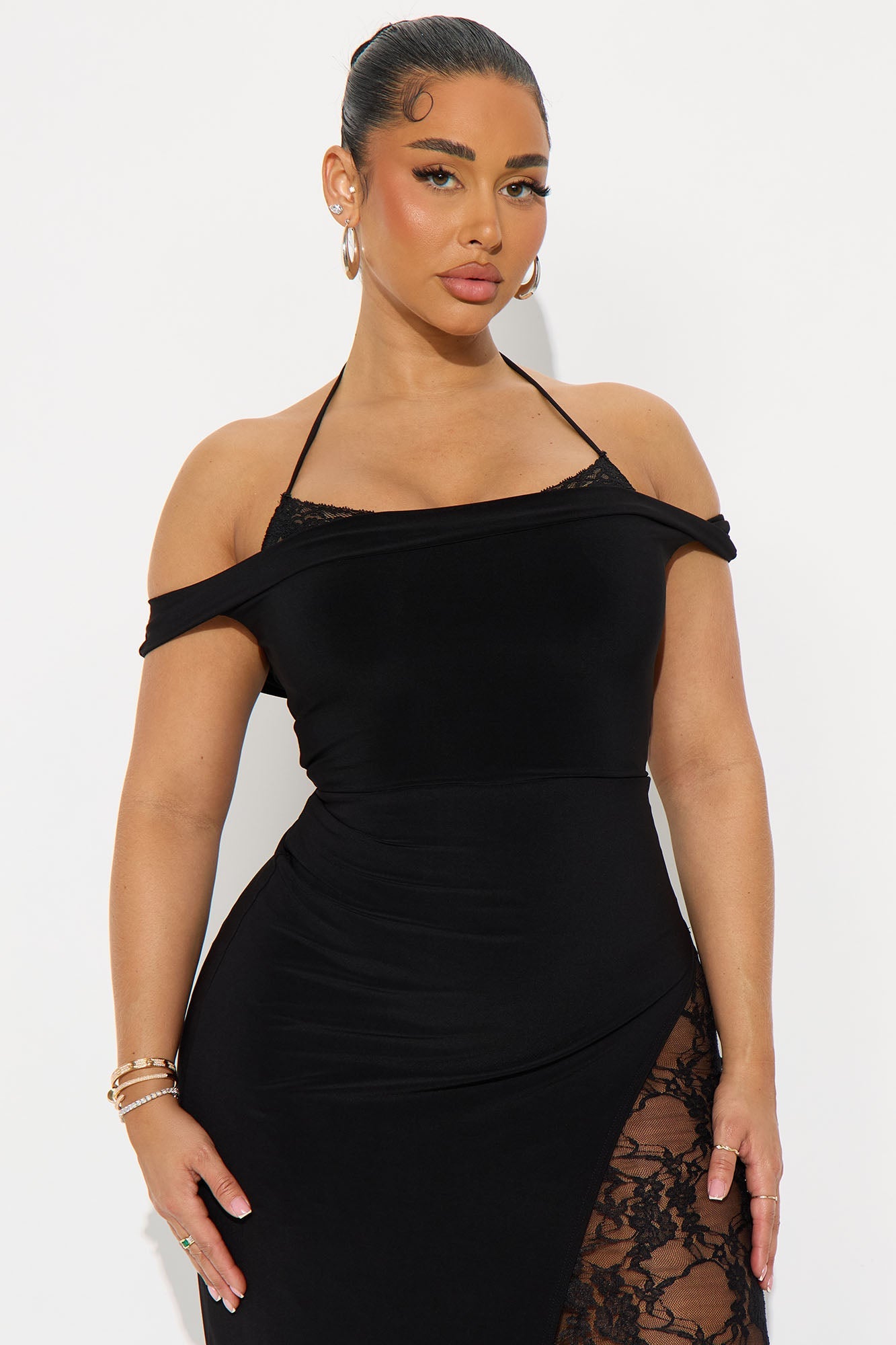 Mikayla Peek A Boo Lace Maxi Dress - Black
