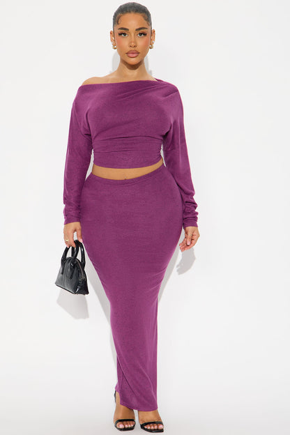 Shilo Brushed Knit Maxi Skirt Set - Plum