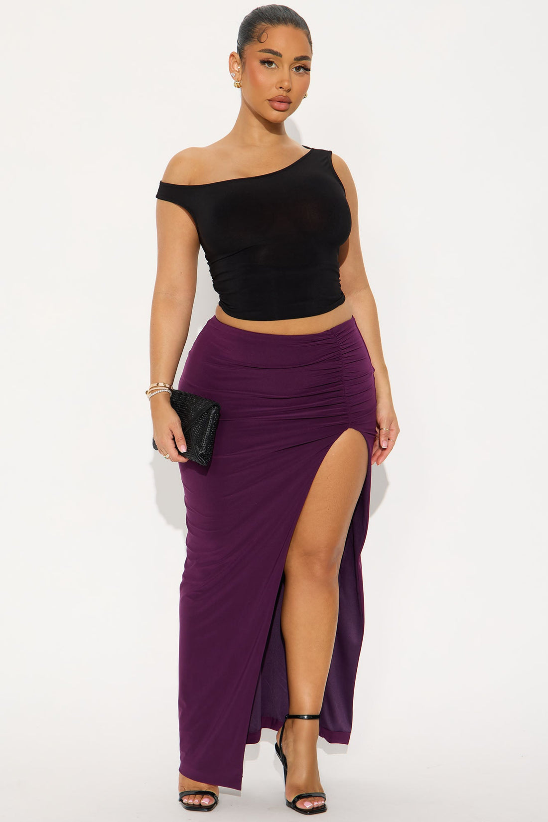 Hard To Handle High Slit Maxi Skirt - Plum