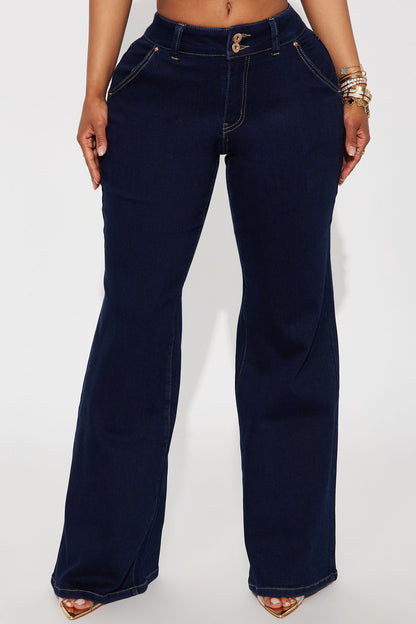 Double Up Stretch Trouser Wide Leg Jeans - Dark Denim
