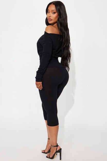 Huda Ruched Off Shoulder Capri Set - Black