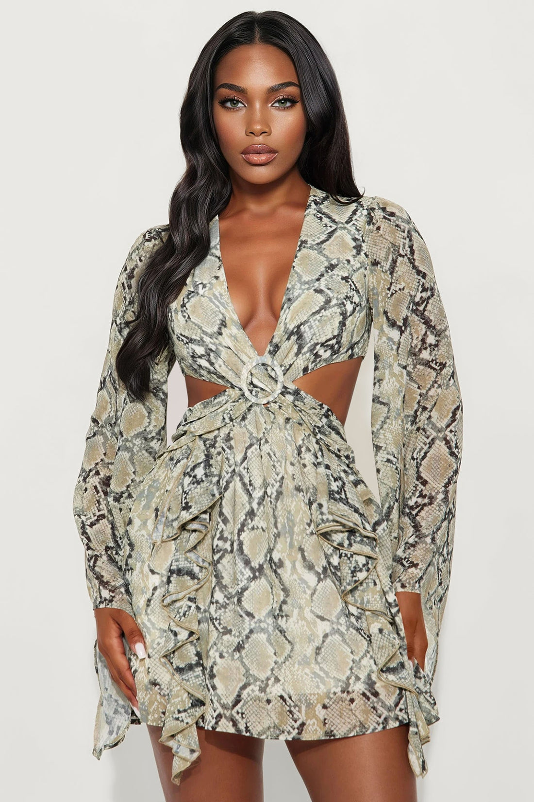 Waiting For Tonight Chiffon Mini Dress - Green/combo