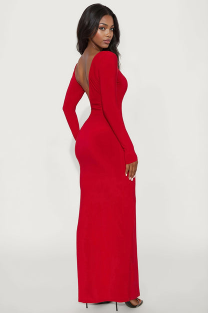 Hearts Home Backless Maxi Dress - Red
