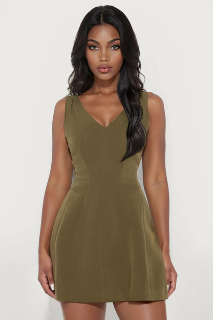 Esme Sleeveless Crepe Woven Mini Dress - Olive