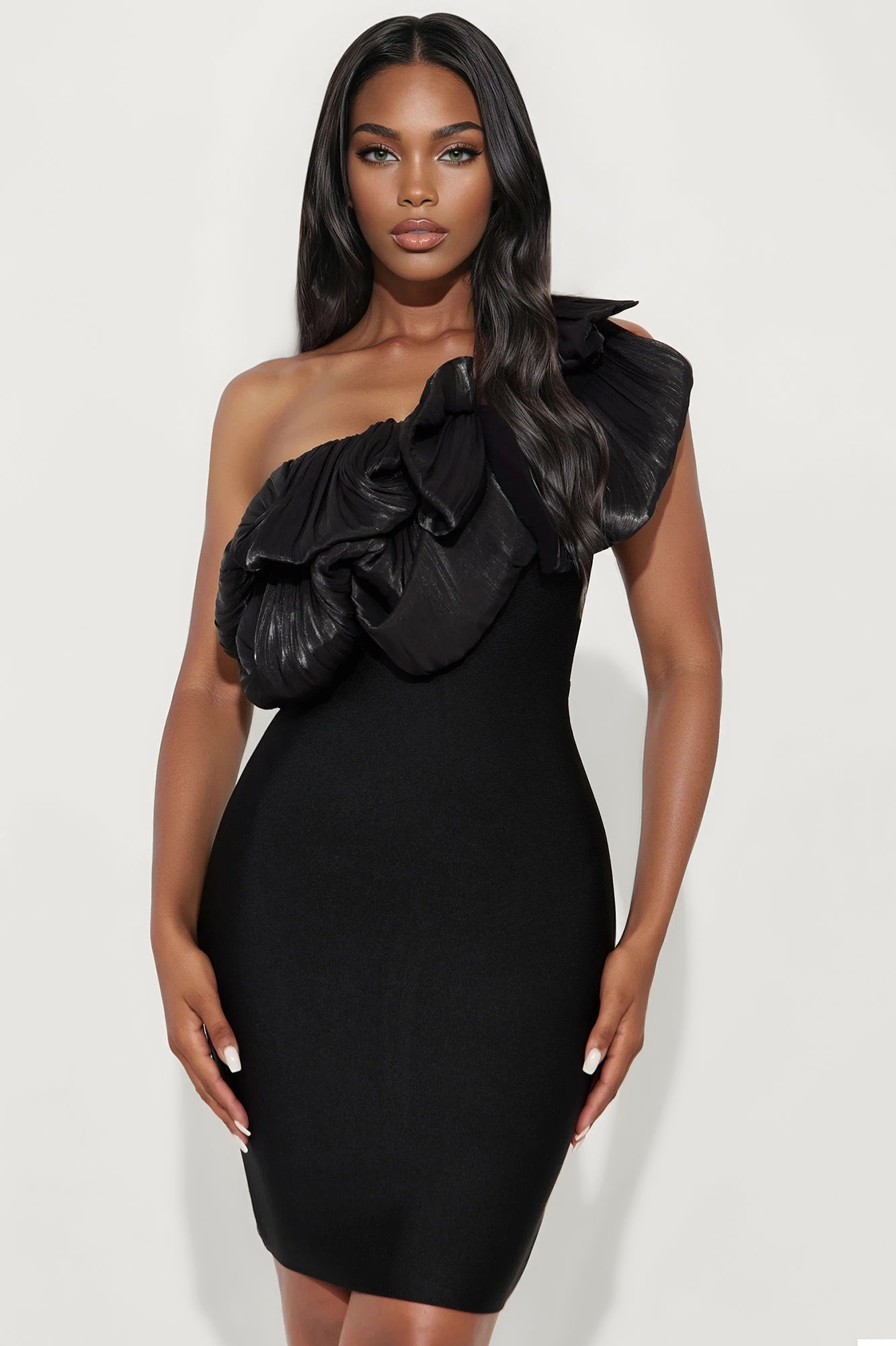 Ready For My Close Up Ruffle Bandage Mini Dress - Black