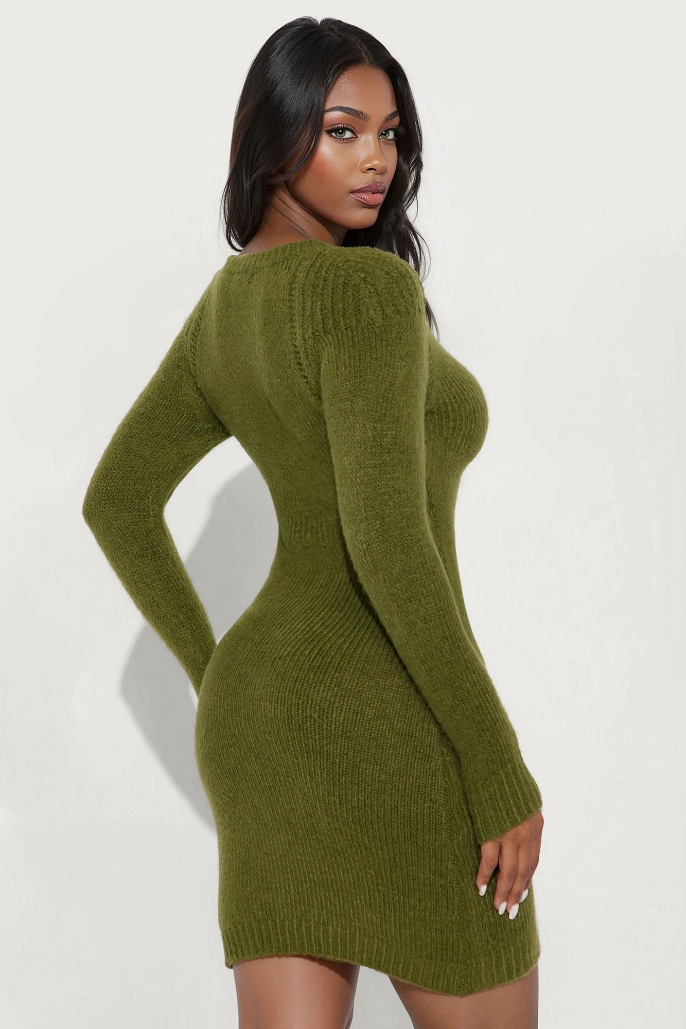 Zakia Zip Front Sweater Mini Dress - Olive