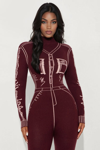 Jayleen Sweater Jumpsuit - Burgundy/combo
