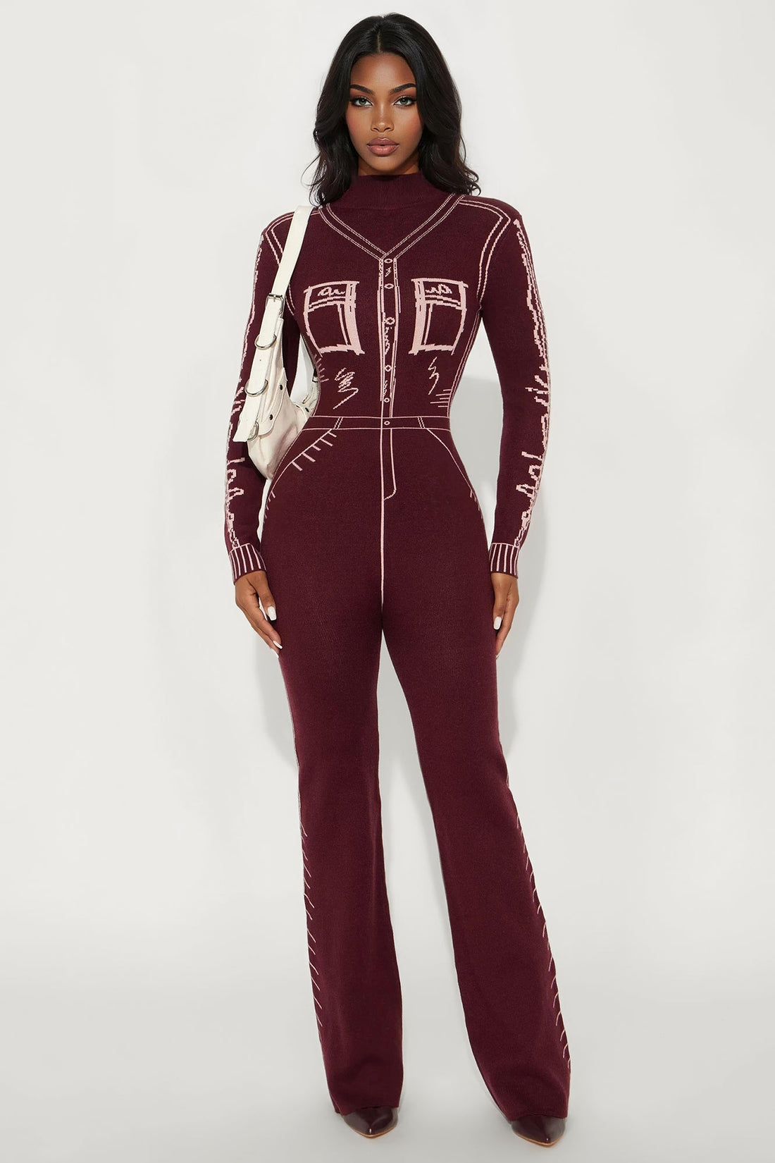 Jayleen Sweater Jumpsuit - Burgundy/combo