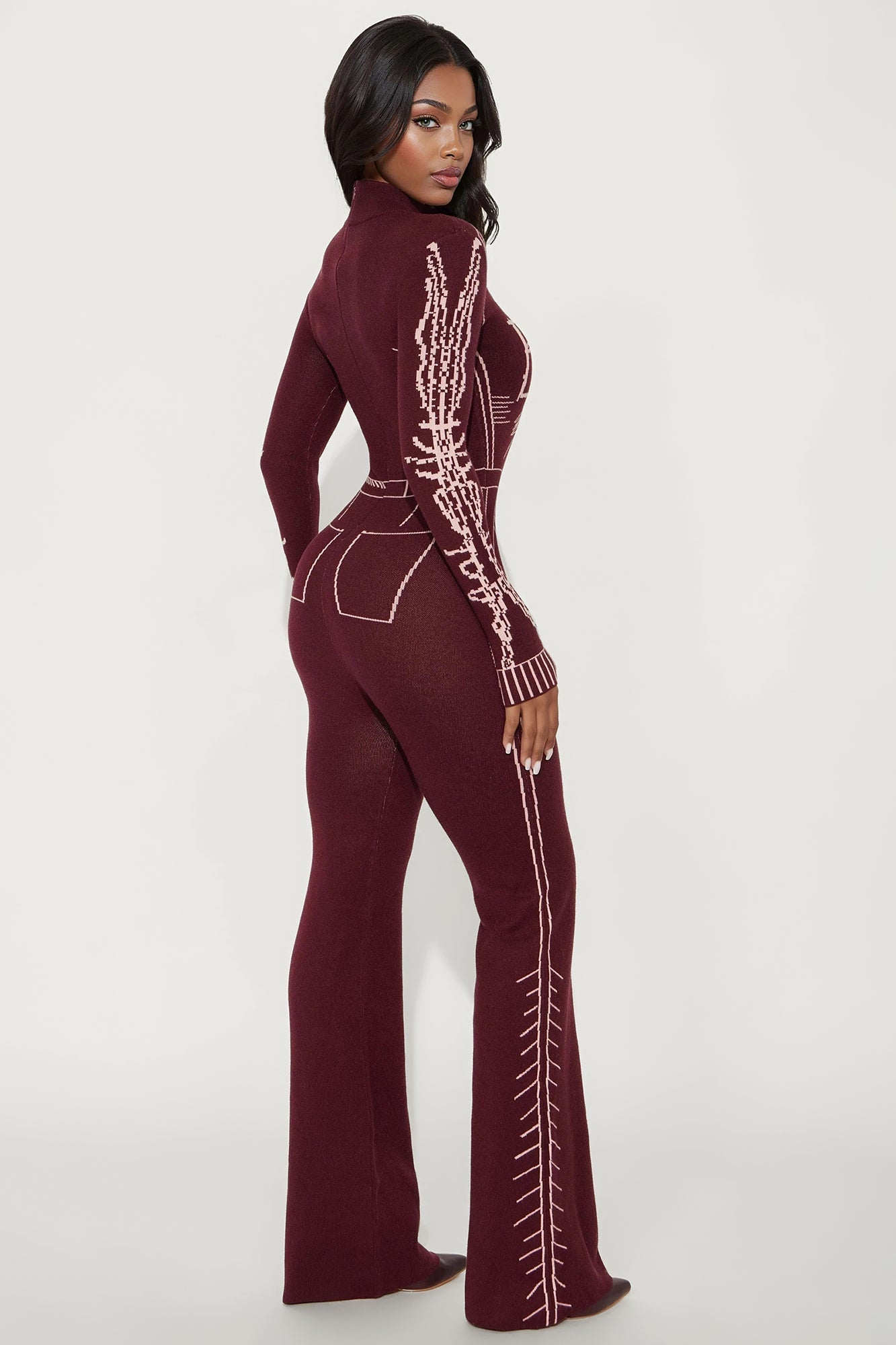 Jayleen Sweater Jumpsuit - Burgundy/combo