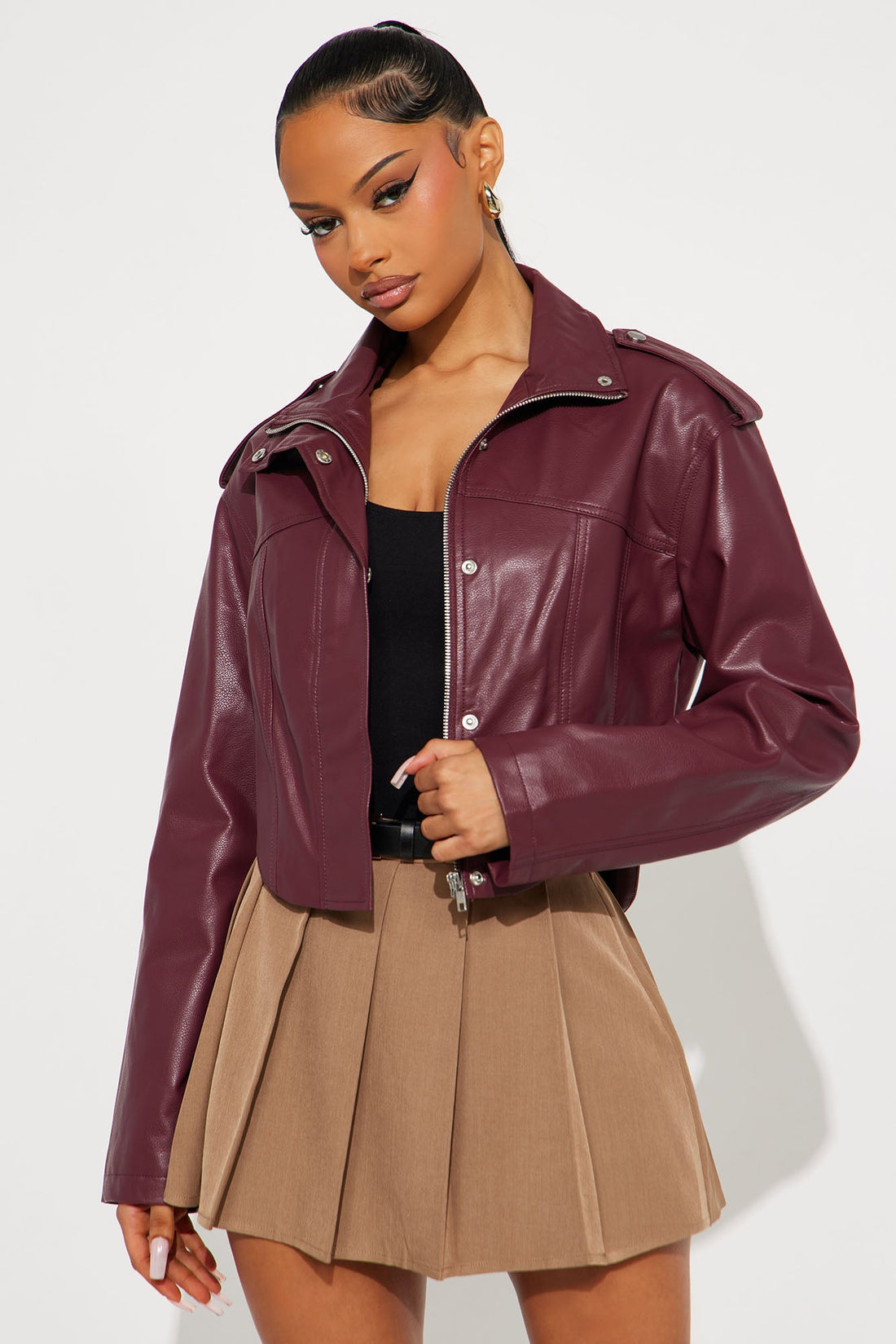Twilight Temptation Faux Leather Moto Jacket - Burgundy