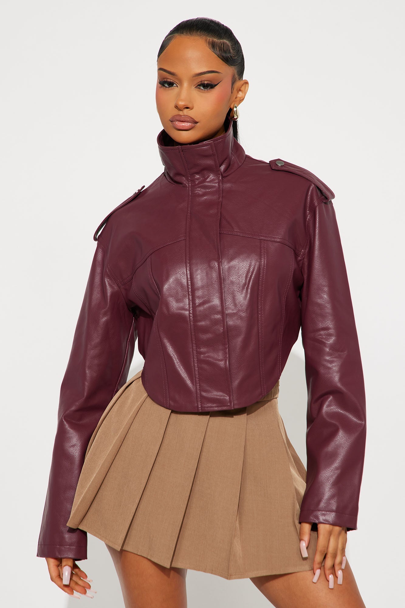 Twilight Temptation Faux Leather Moto Jacket - Burgundy