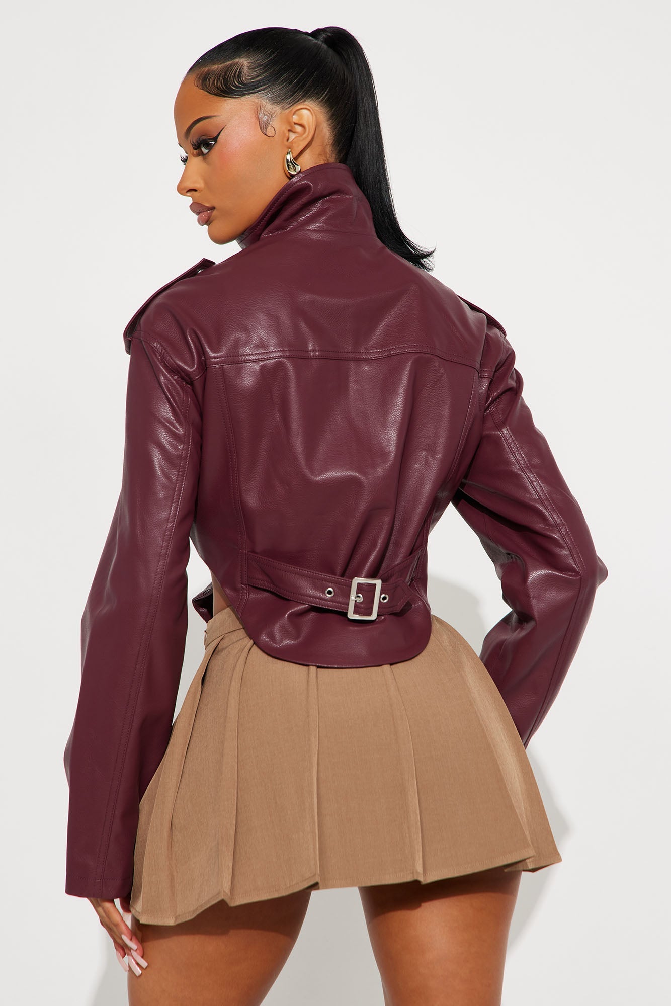 Twilight Temptation Faux Leather Moto Jacket - Burgundy