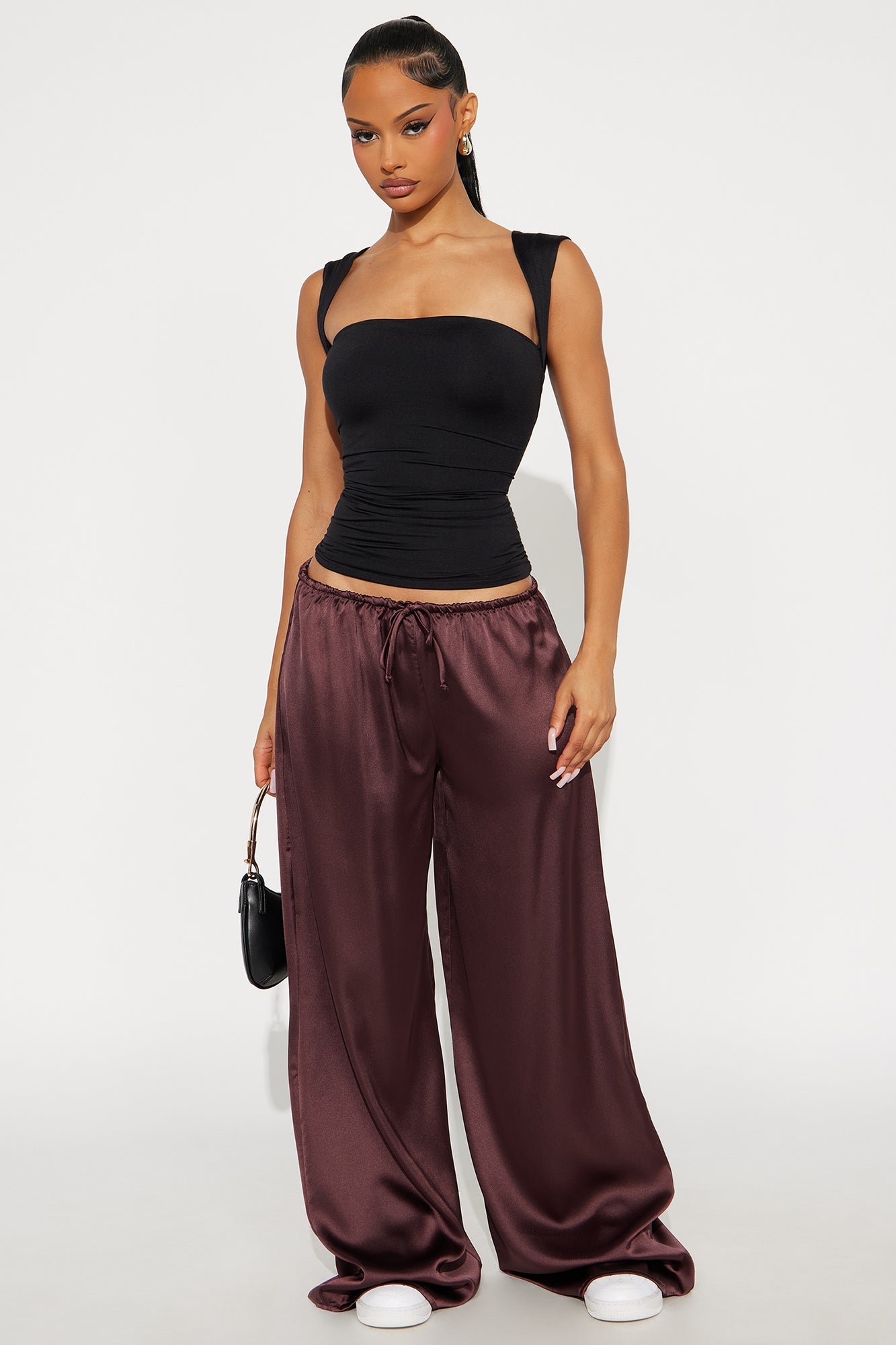 Augustine Satin Wide Leg Pant 32″ - Chocolate