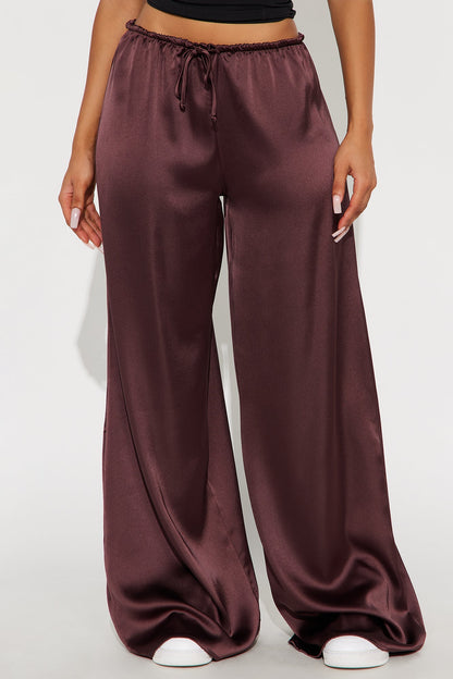 Augustine Satin Wide Leg Pant 32″ - Chocolate