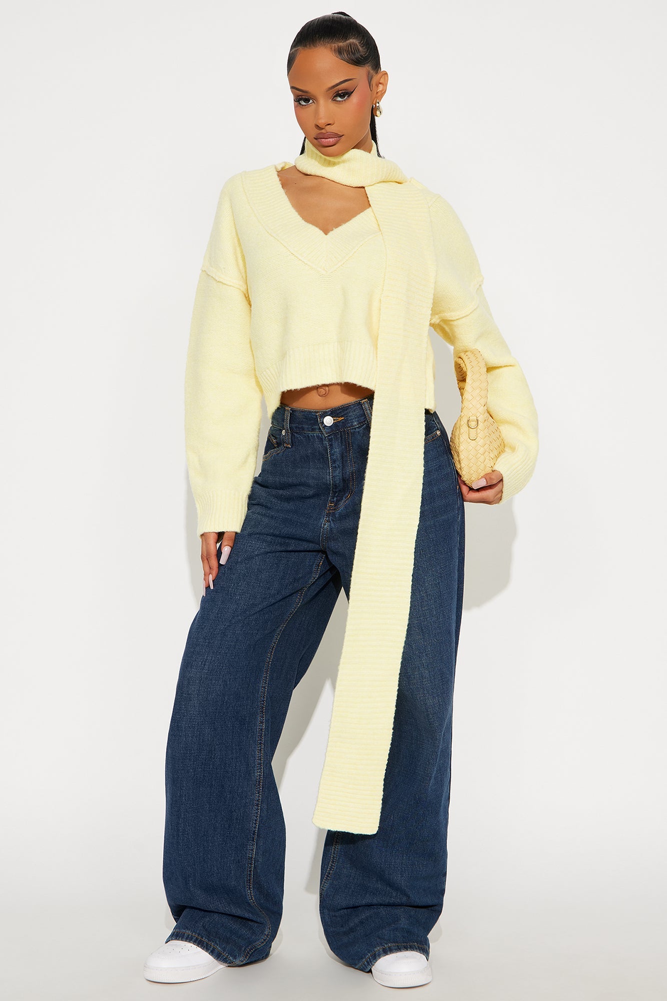 On Winter Time Neck Scarf Sweater - Butter Yellow