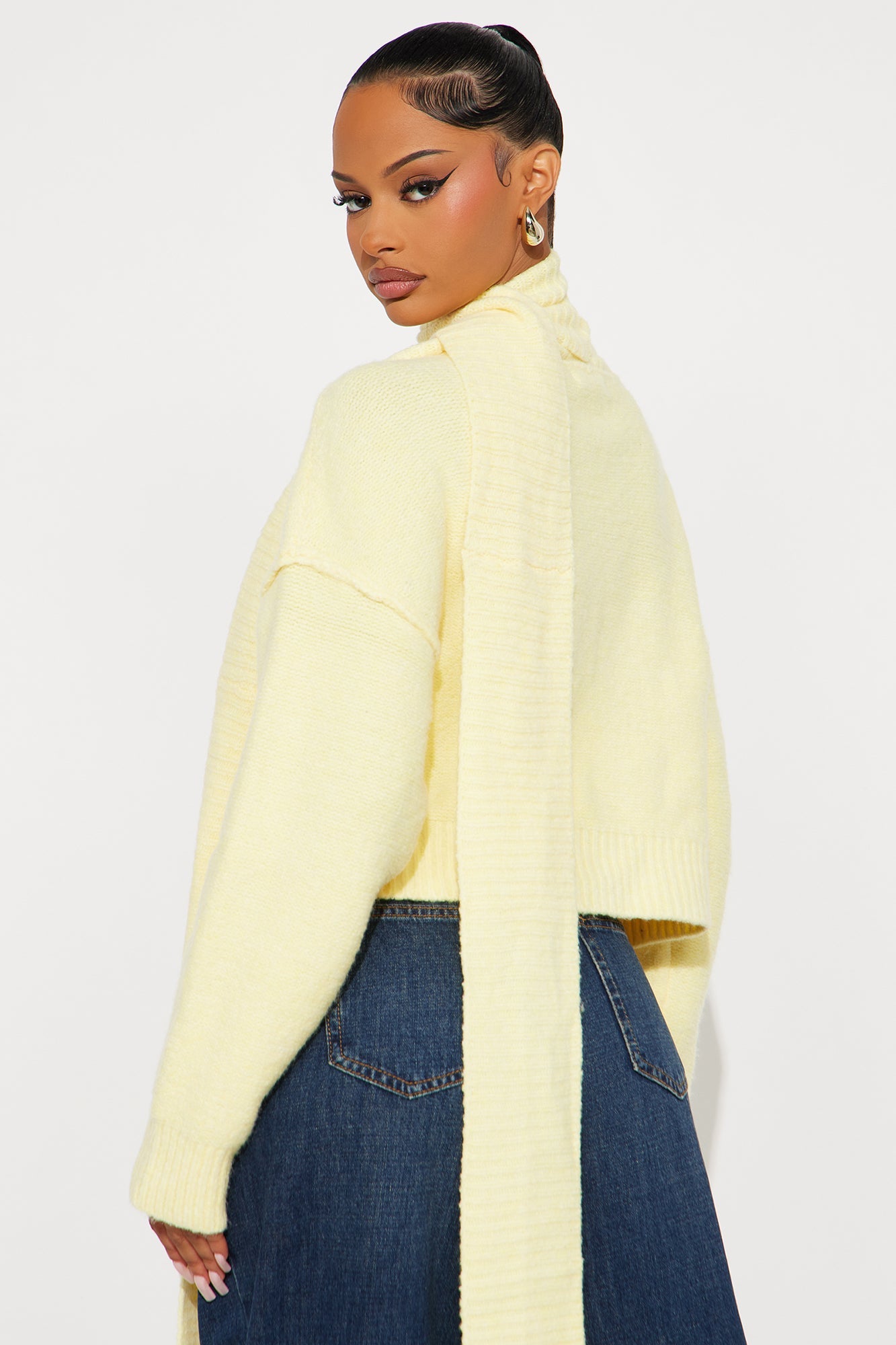 On Winter Time Neck Scarf Sweater - Butter Yellow