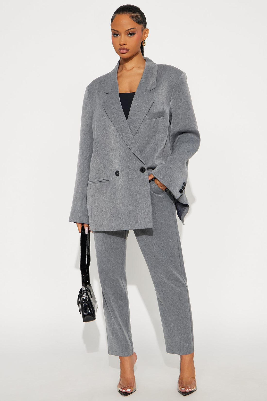 Veronica Oversized Blazer Pant Set - Grey
