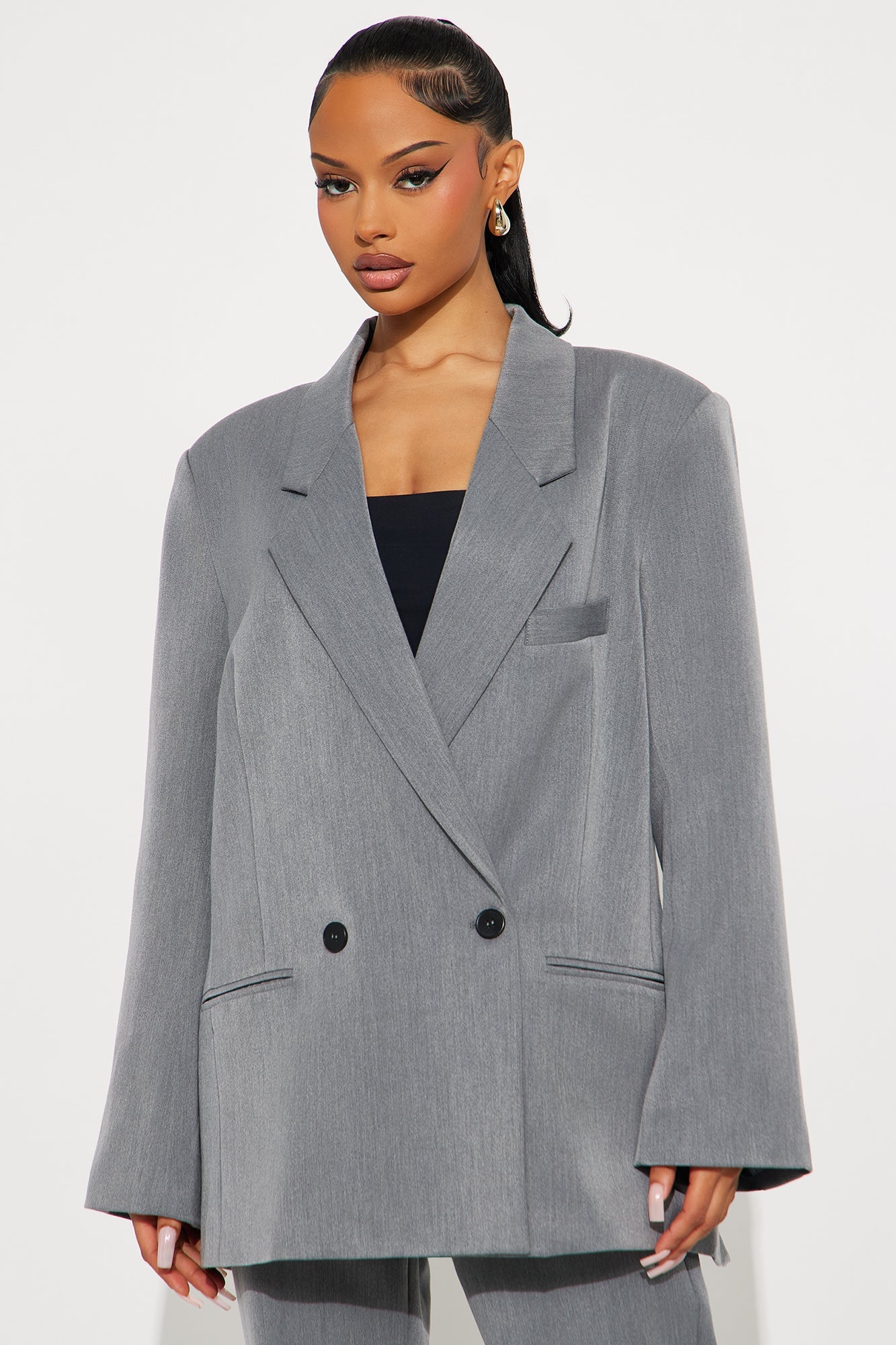 Veronica Oversized Blazer Pant Set - Grey