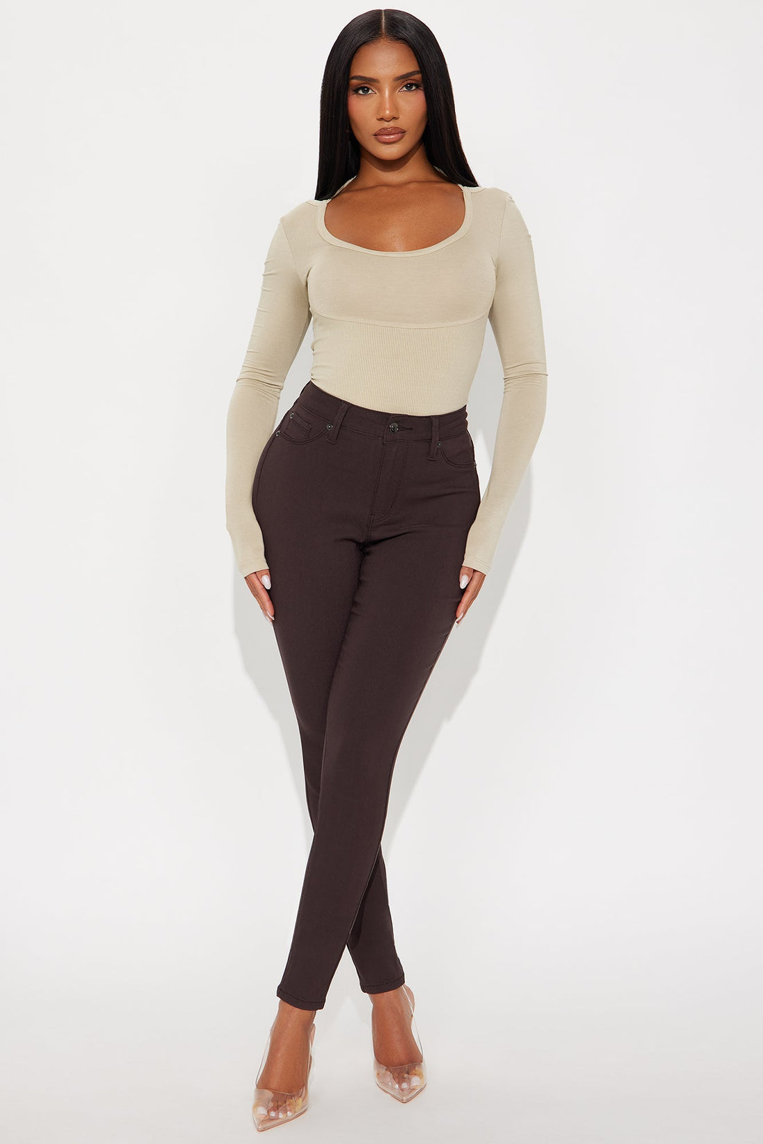 Evolet Long Sleeve Ribbed Top - Stone