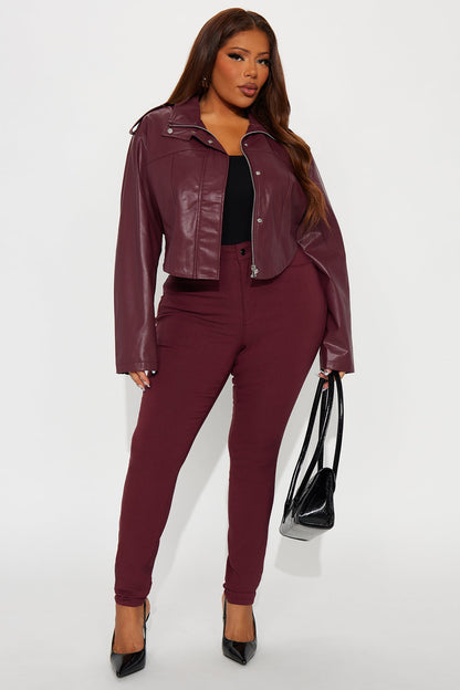 Twilight Temptation Faux Leather Moto Jacket - Burgundy